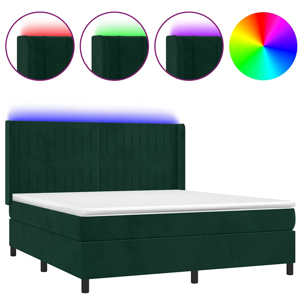 Κρεβάτι Boxspring με Στρώμα & LED Σκ. Πράσινο 160x200εκ Βελούδο - Pakobazaar