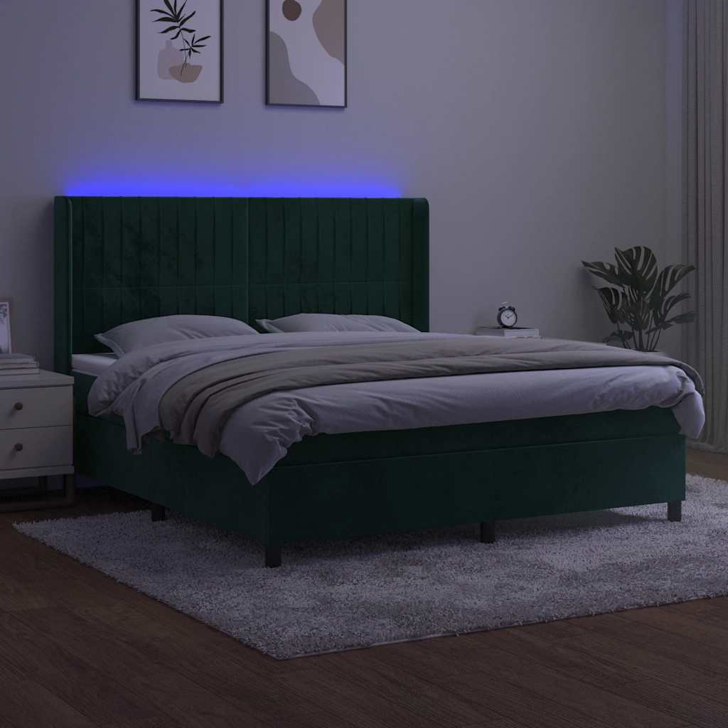 Κρεβάτι Boxspring με Στρώμα & LED Σκ. Πράσινο 160x200εκ Βελούδο - Pakobazaar