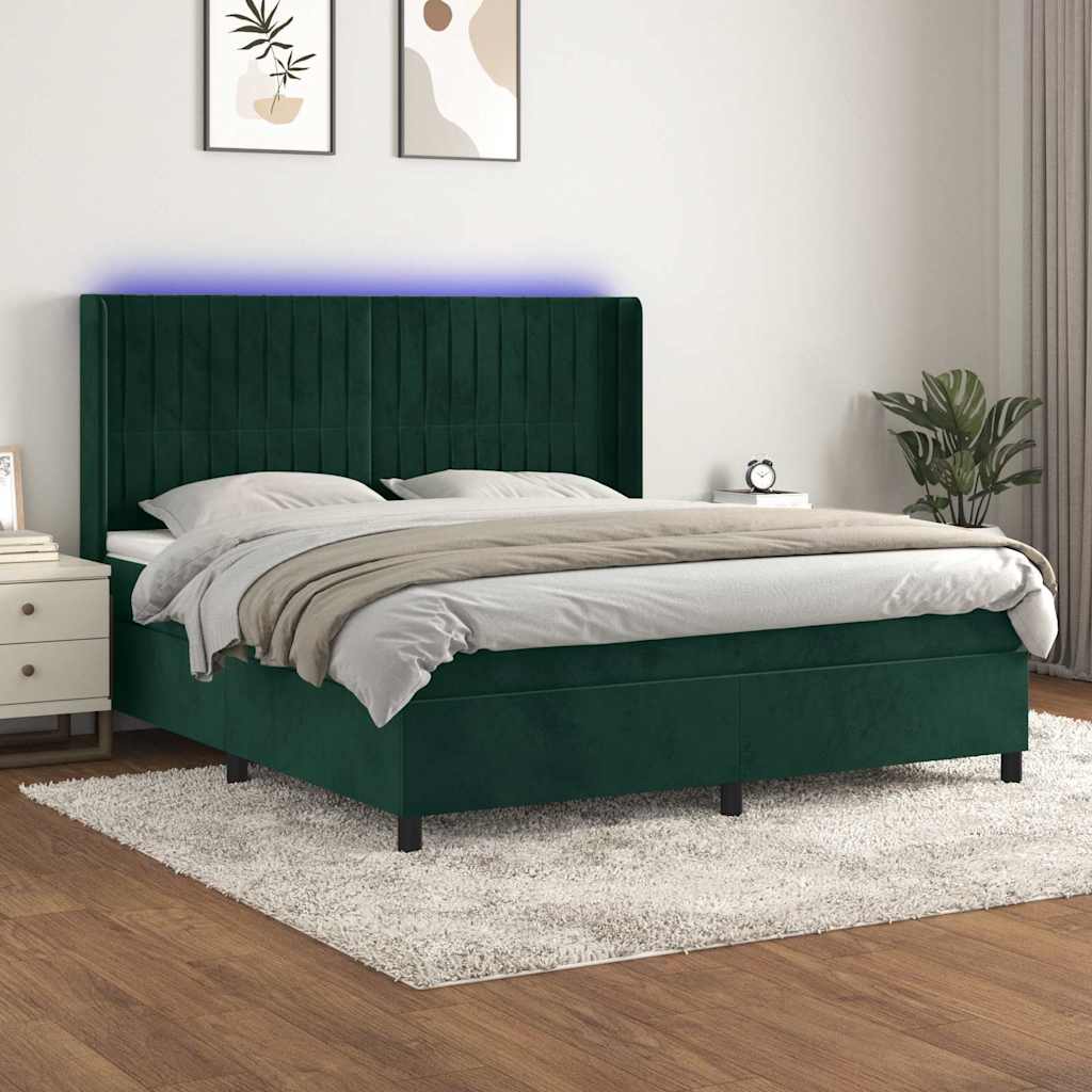 Κρεβάτι Boxspring με Στρώμα & LED Σκ. Πράσινο 160x200εκ Βελούδο - Pakobazaar