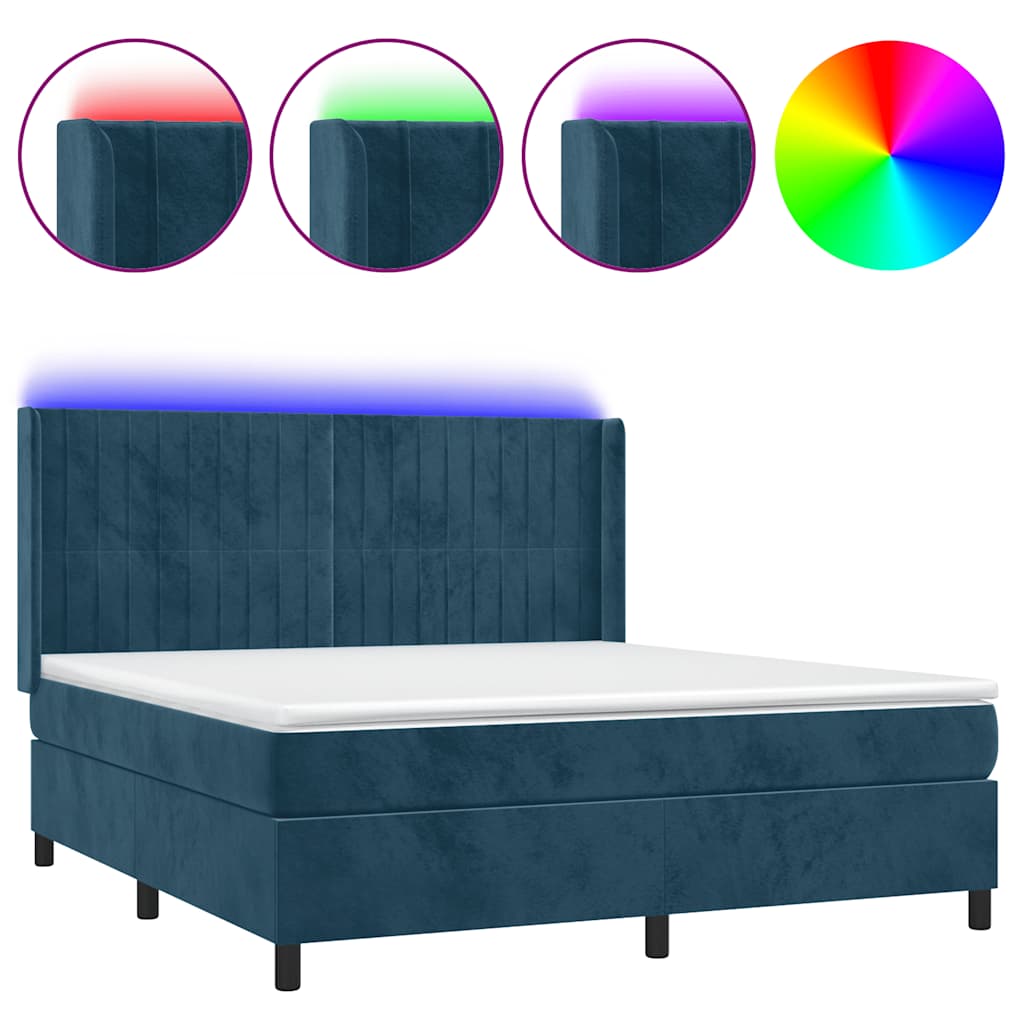 Κρεβάτι Boxspring με Στρώμα & LED Σκ. Μπλε 160x200εκ. Βελούδινο - Pakobazaar