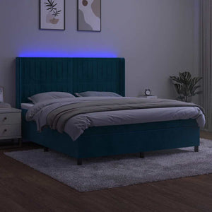 Κρεβάτι Boxspring με Στρώμα & LED Σκ. Μπλε 160x200εκ. Βελούδινο - Pakobazaar
