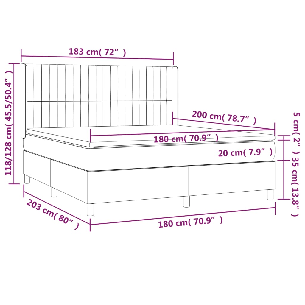 Κρεβάτι Boxspring με Στρώμα & LED Σκ. Γκρι 180x200εκ. Βελούδινο