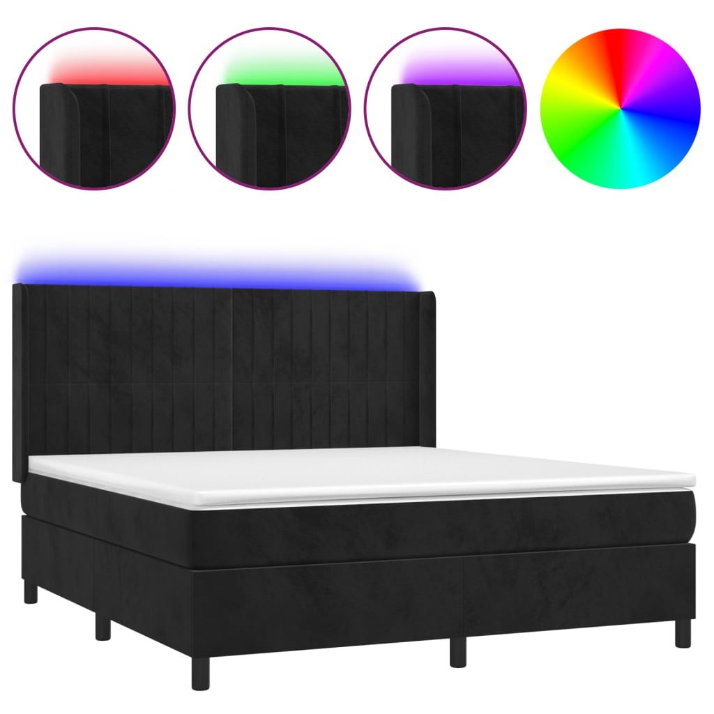 Κρεβάτι Boxspring με Στρώμα & LED Μαύρο 180x200 εκ. Βελούδινο