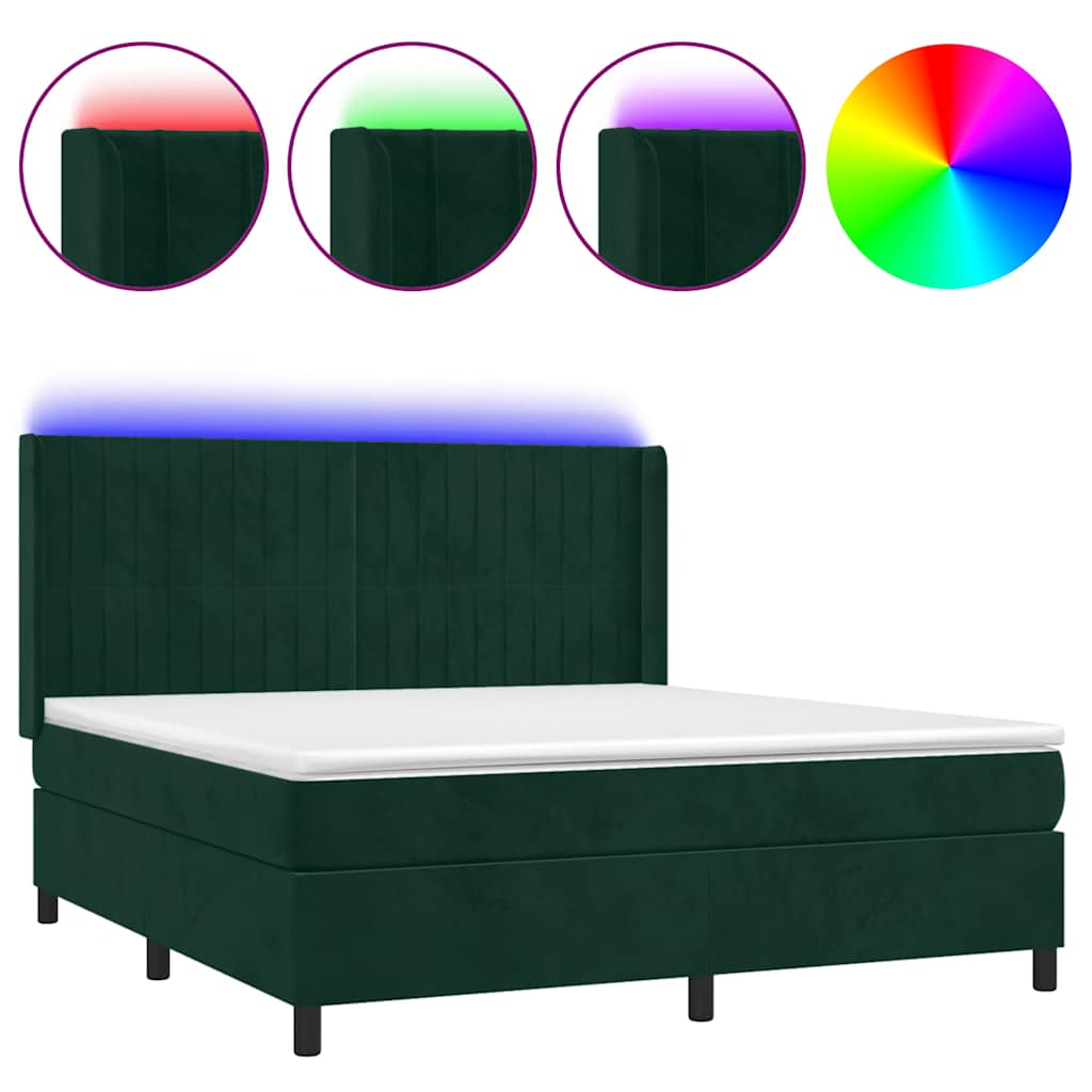 Κρεβάτι Boxspring με Στρώμα & LED Σκ. Πράσινο 180x200εκ Βελούδο - Pakobazaar