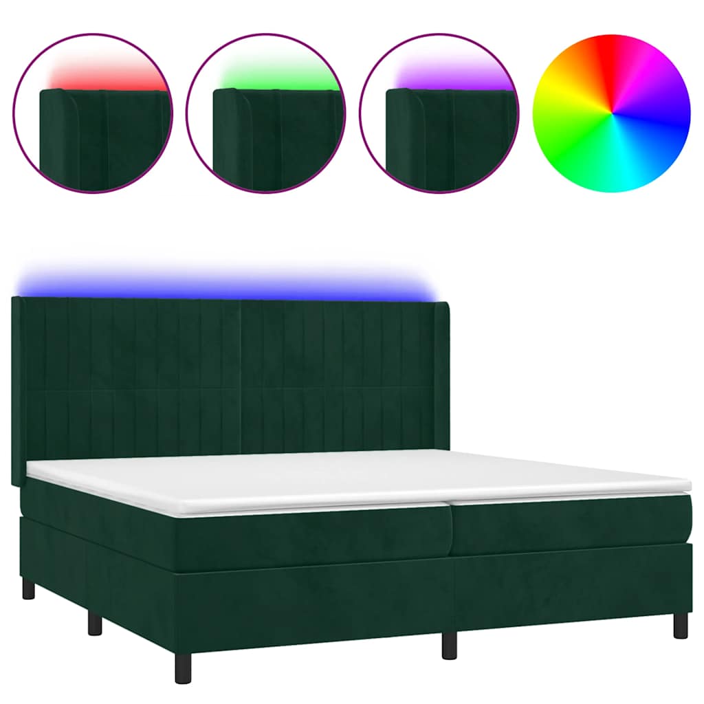 Κρεβάτι Boxspring με Στρώμα & LED Σκ. Πράσινο 200x200εκ Βελούδο - Pakobazaar