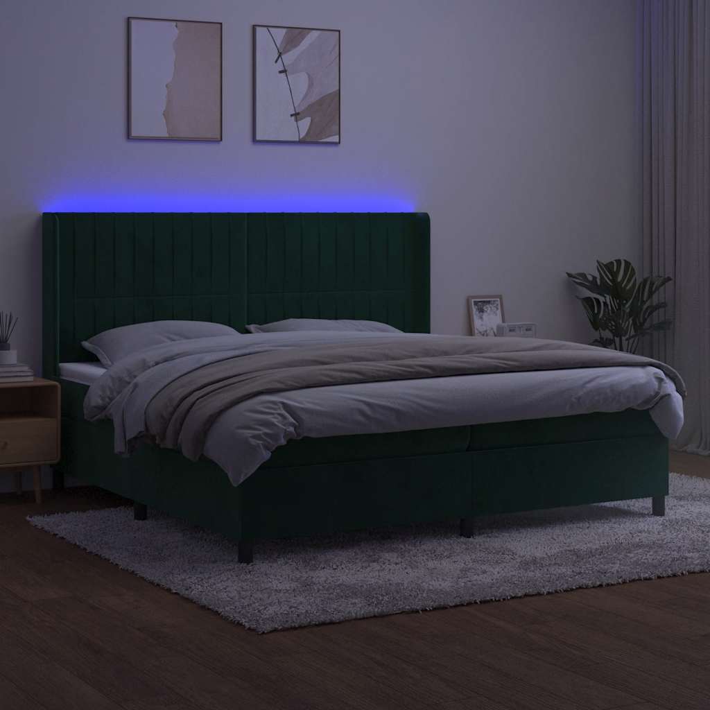 Κρεβάτι Boxspring με Στρώμα & LED Σκ. Πράσινο 200x200εκ Βελούδο - Pakobazaar