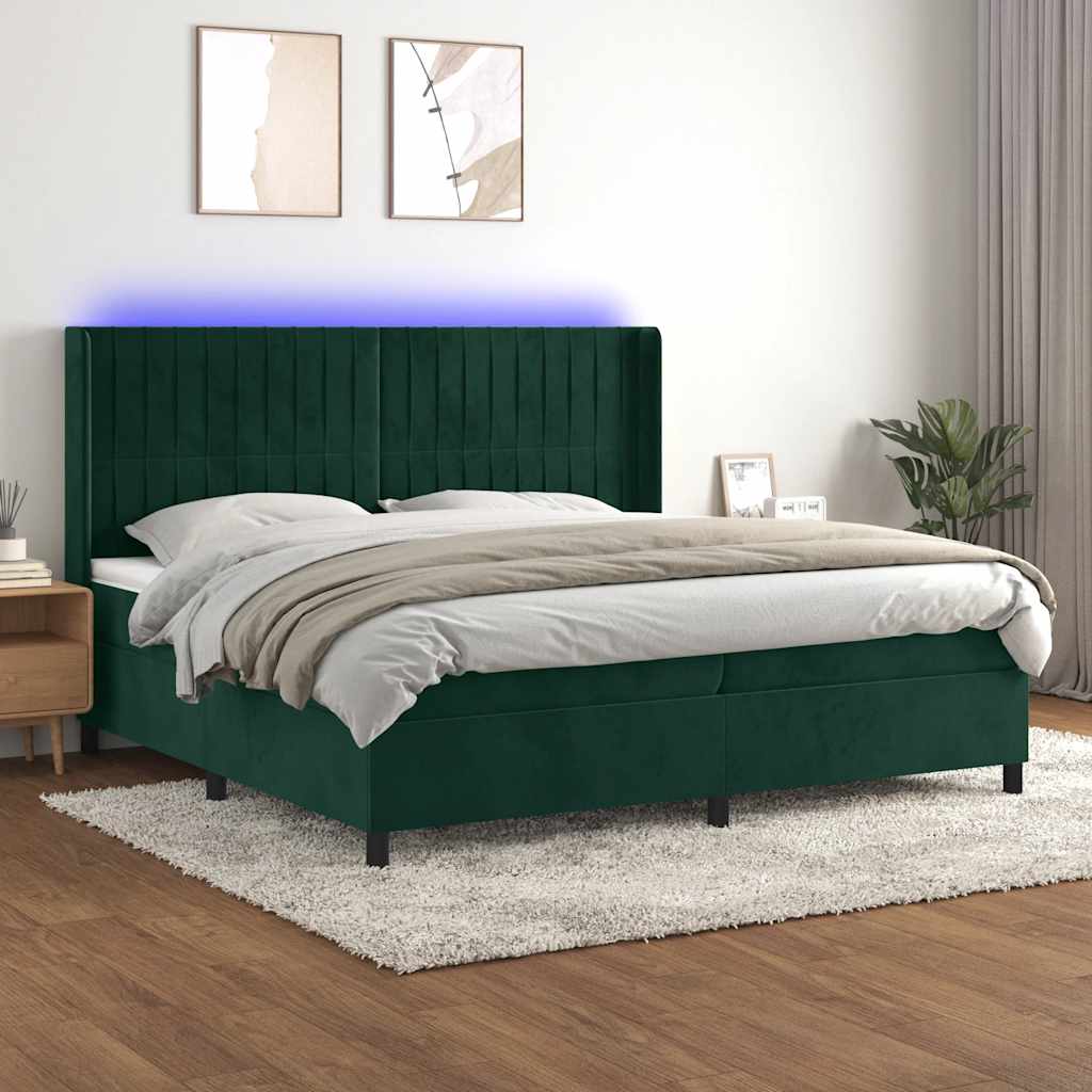 Κρεβάτι Boxspring με Στρώμα & LED Σκ. Πράσινο 200x200εκ Βελούδο - Pakobazaar