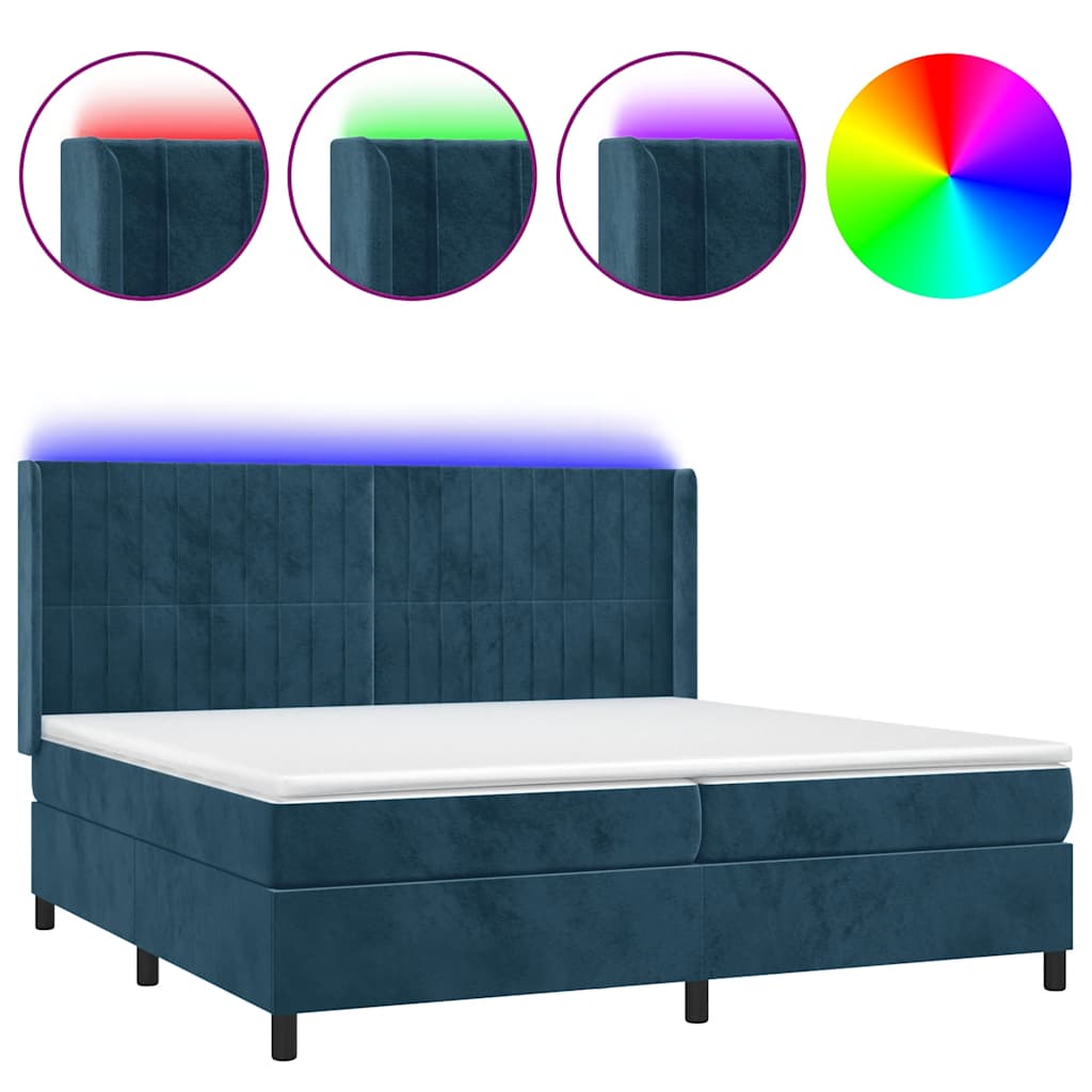 Κρεβάτι Boxspring με Στρώμα & LED Σκ. Μπλε 200x200εκ. Βελούδινο - Pakobazaar