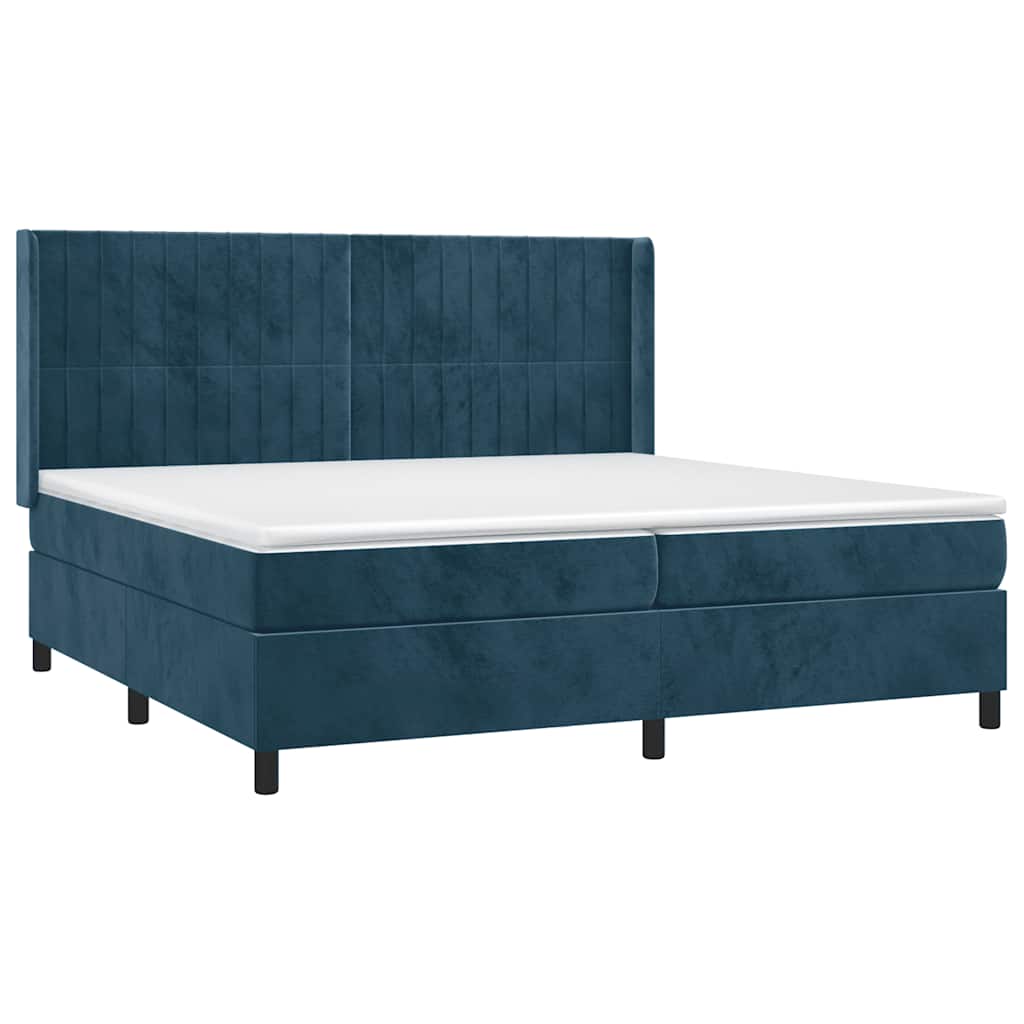 Κρεβάτι Boxspring με Στρώμα & LED Σκ. Μπλε 200x200εκ. Βελούδινο - Pakobazaar