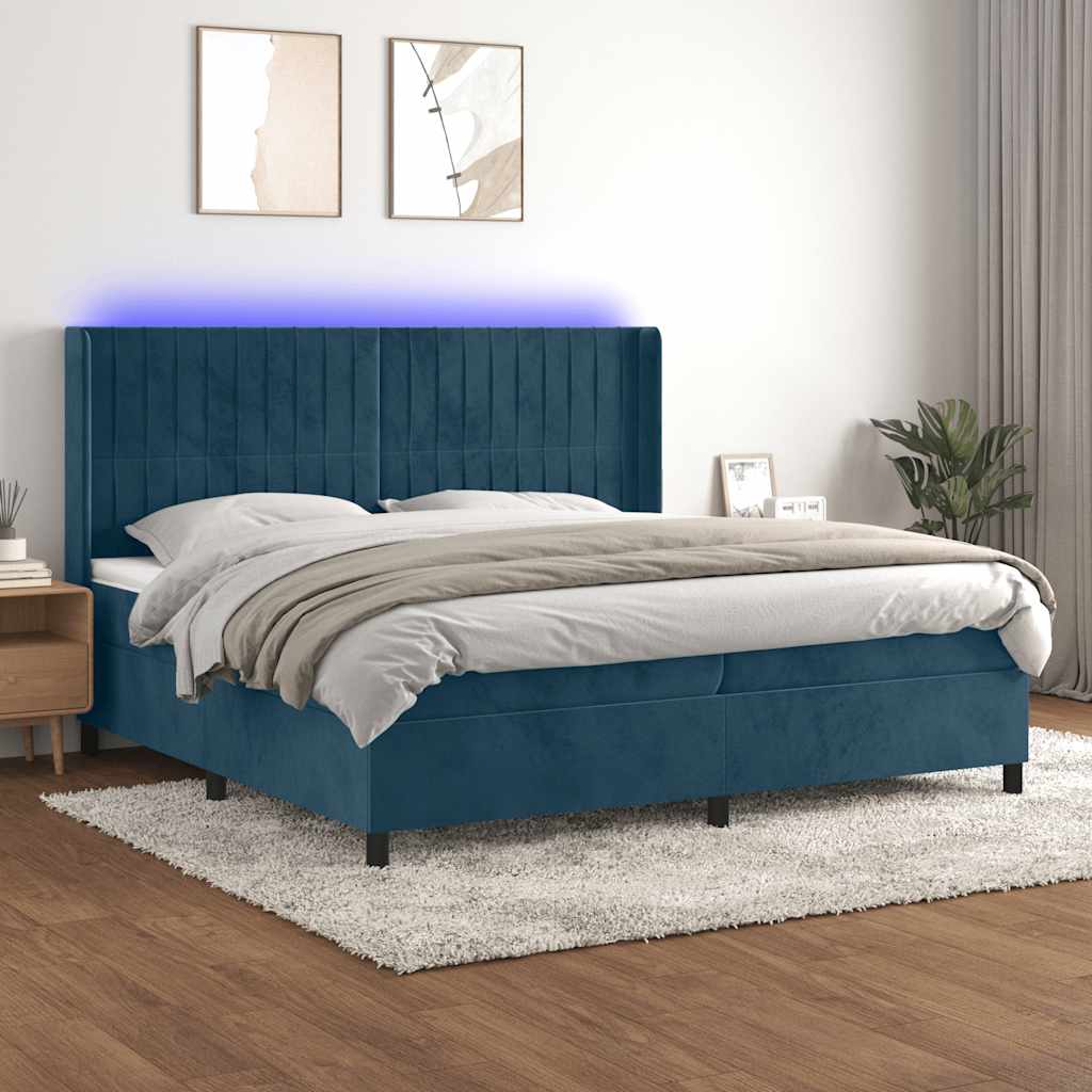 Κρεβάτι Boxspring με Στρώμα & LED Σκ. Μπλε 200x200εκ. Βελούδινο - Pakobazaar