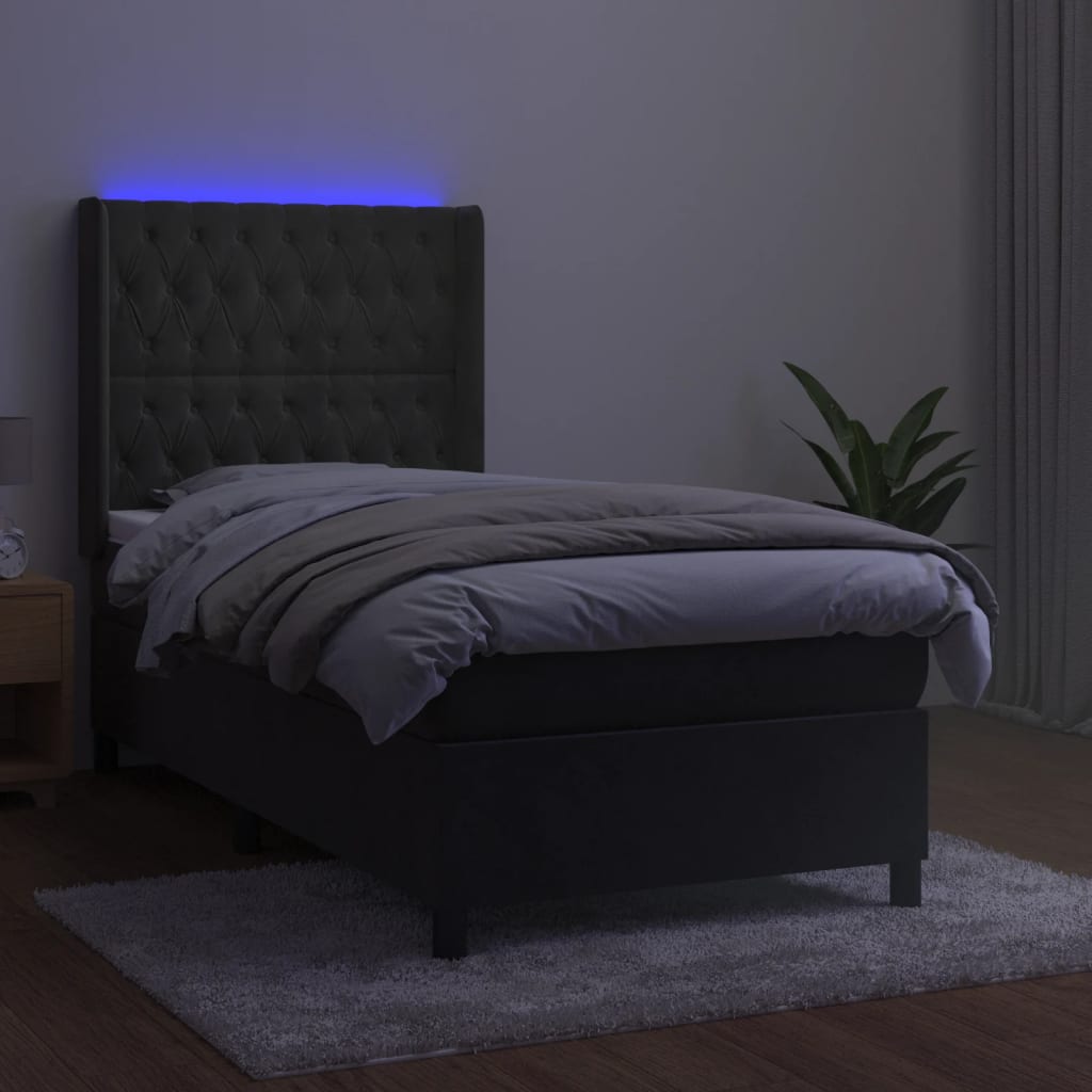 Κρεβάτι Boxspring με Στρώμα & LED Σκ. Γκρι 80x200 εκ. Βελούδινο