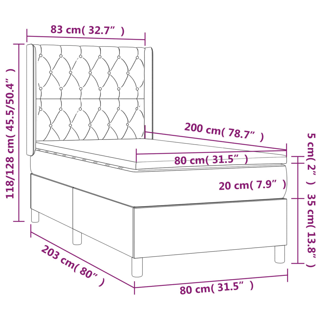 Κρεβάτι Boxspring με Στρώμα & LED Σκ. Γκρι 80x200 εκ. Βελούδινο
