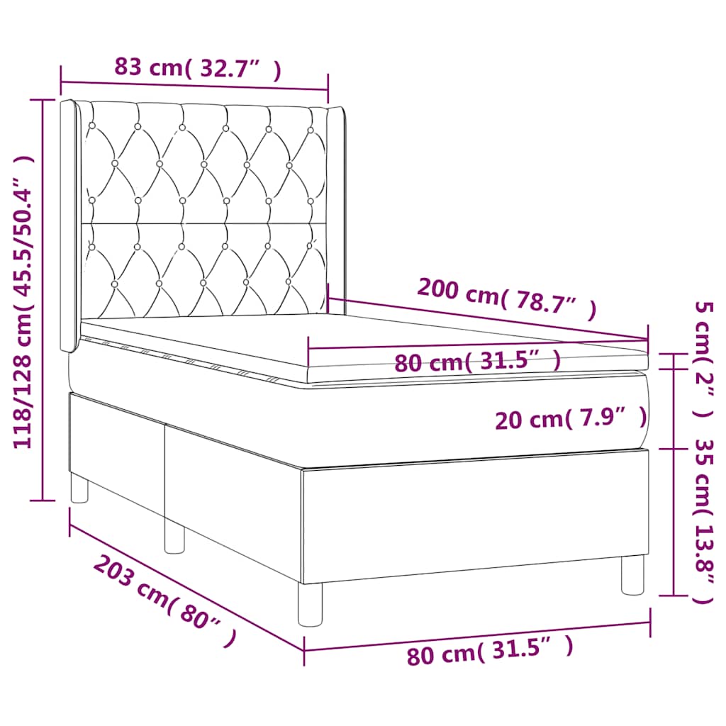 Κρεβάτι Boxspring με Στρώμα & LED Σκ. Μπλε 80x200 εκ. Βελούδινο - Pakobazaar