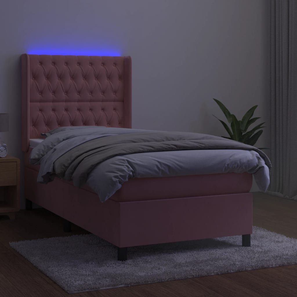 Κρεβάτι Boxspring με Στρώμα & LED Ροζ 80 x 200 εκ. Βελούδινο