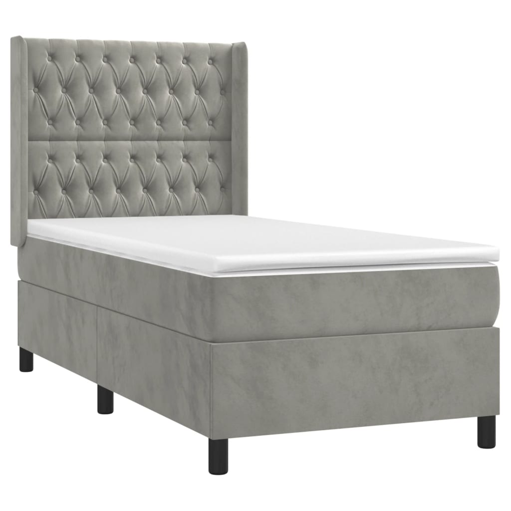 Κρεβάτι Boxspring με Στρώμα & LED Αν.Γκρι 90x190 εκ. Βελούδινο