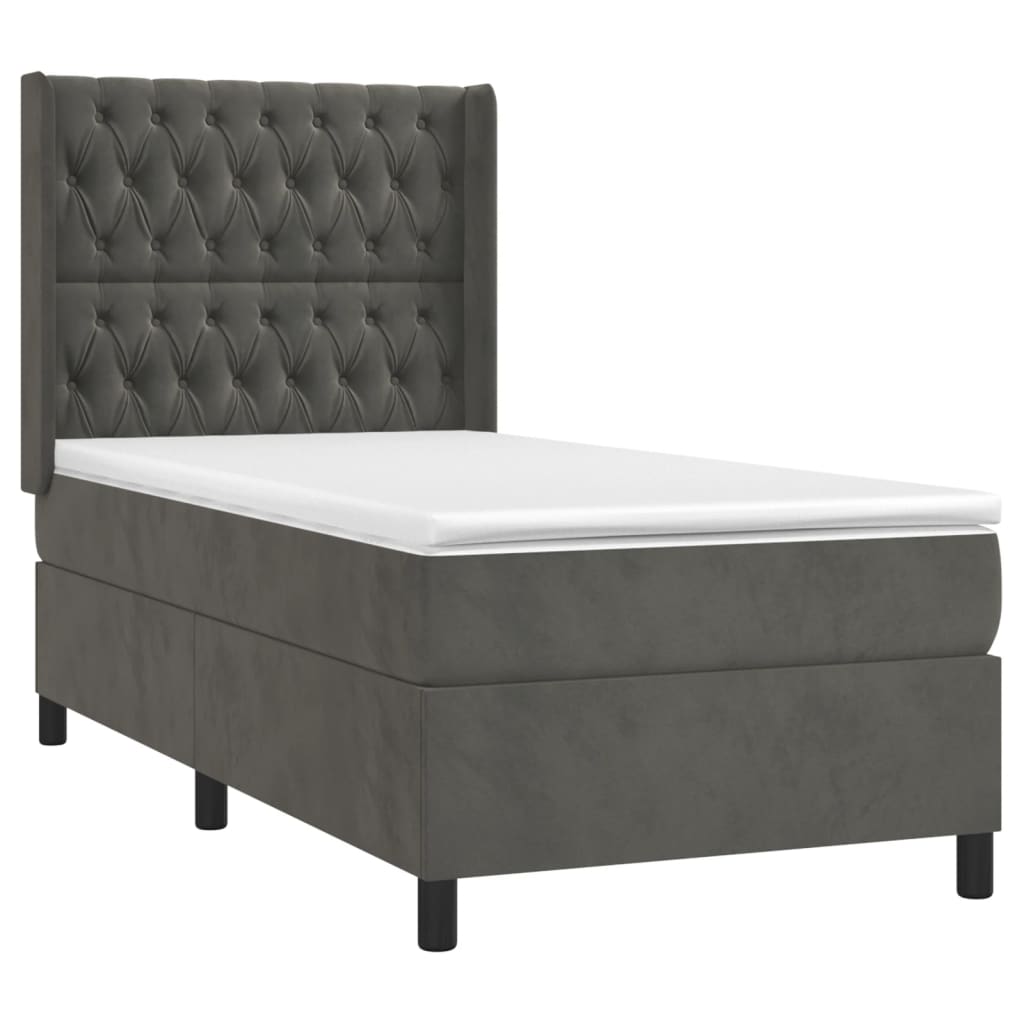Κρεβάτι Boxspring με Στρώμα & LED Σκ. Γκρι 90x190 εκ. Βελούδινο