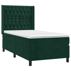Κρεβάτι Boxspring με Στρώμα & LED Σκ. Πράσινο 90x200 εκ Βελούδο - Pakobazaar