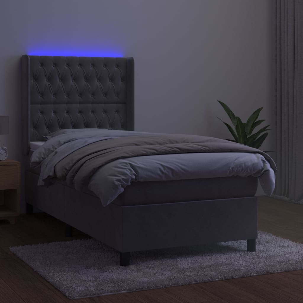 Κρεβάτι Boxspring με Στρώμα & LED Αν.Γκρι 100x200 εκ. Βελούδινο