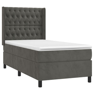 Κρεβάτι Boxspring με Στρώμα & LED Σκ. Γκρι 100x200εκ. Βελούδινο