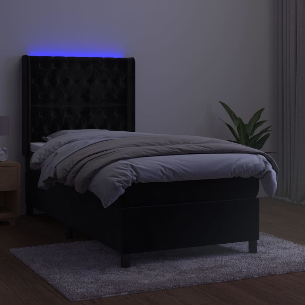 Κρεβάτι Boxspring με Στρώμα & LED Μαύρο 100x200 εκ. Βελούδινο