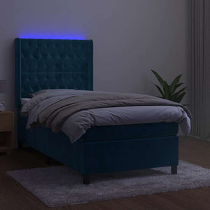 Κρεβάτι Boxspring με Στρώμα & LED Σκ. Μπλε 100x200εκ. Βελούδινο - Pakobazaar