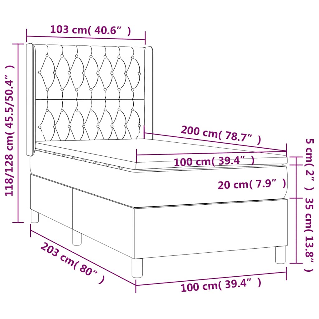 Κρεβάτι Boxspring με Στρώμα & LED Σκ. Μπλε 100x200εκ. Βελούδινο - Pakobazaar