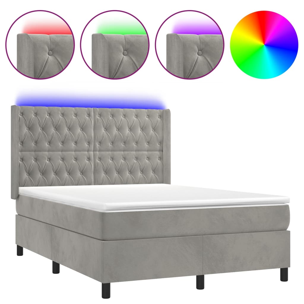 Κρεβάτι Boxspring με Στρώμα&LED Αν. Γκρι 140x190 εκ. Βελούδινο