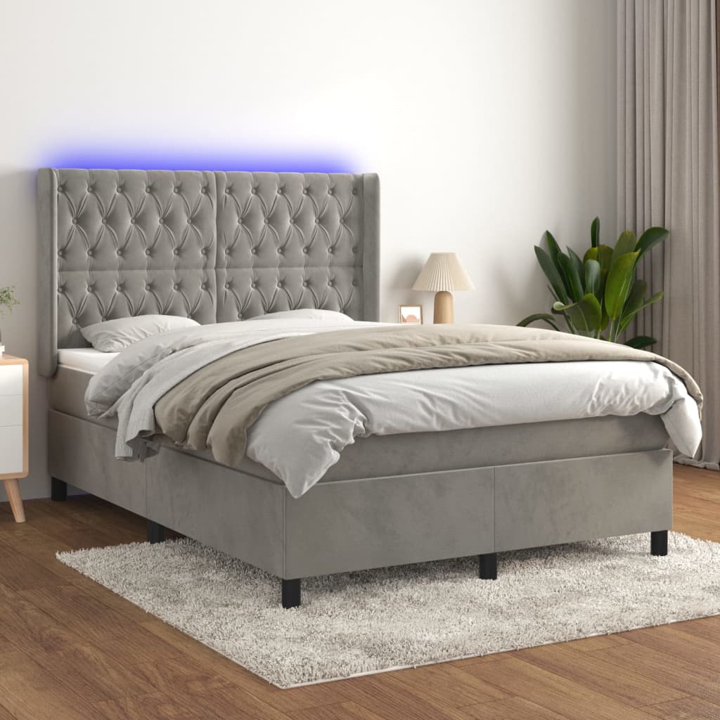 Κρεβάτι Boxspring με Στρώμα&LED Αν. Γκρι 140x190 εκ. Βελούδινο