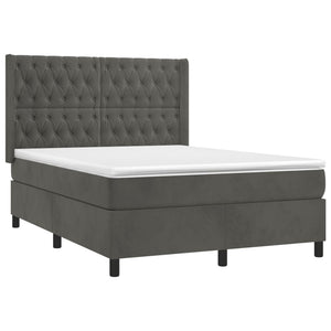 Κρεβάτι Boxspring με Στρώμα & LED Σκ. Γκρι 140x190εκ. Βελούδινο