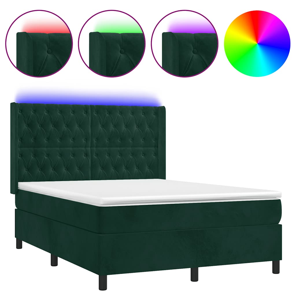 Κρεβάτι Boxspring με Στρώμα & LED Σκ. Πράσινο 140x190εκ Βελούδο - Pakobazaar
