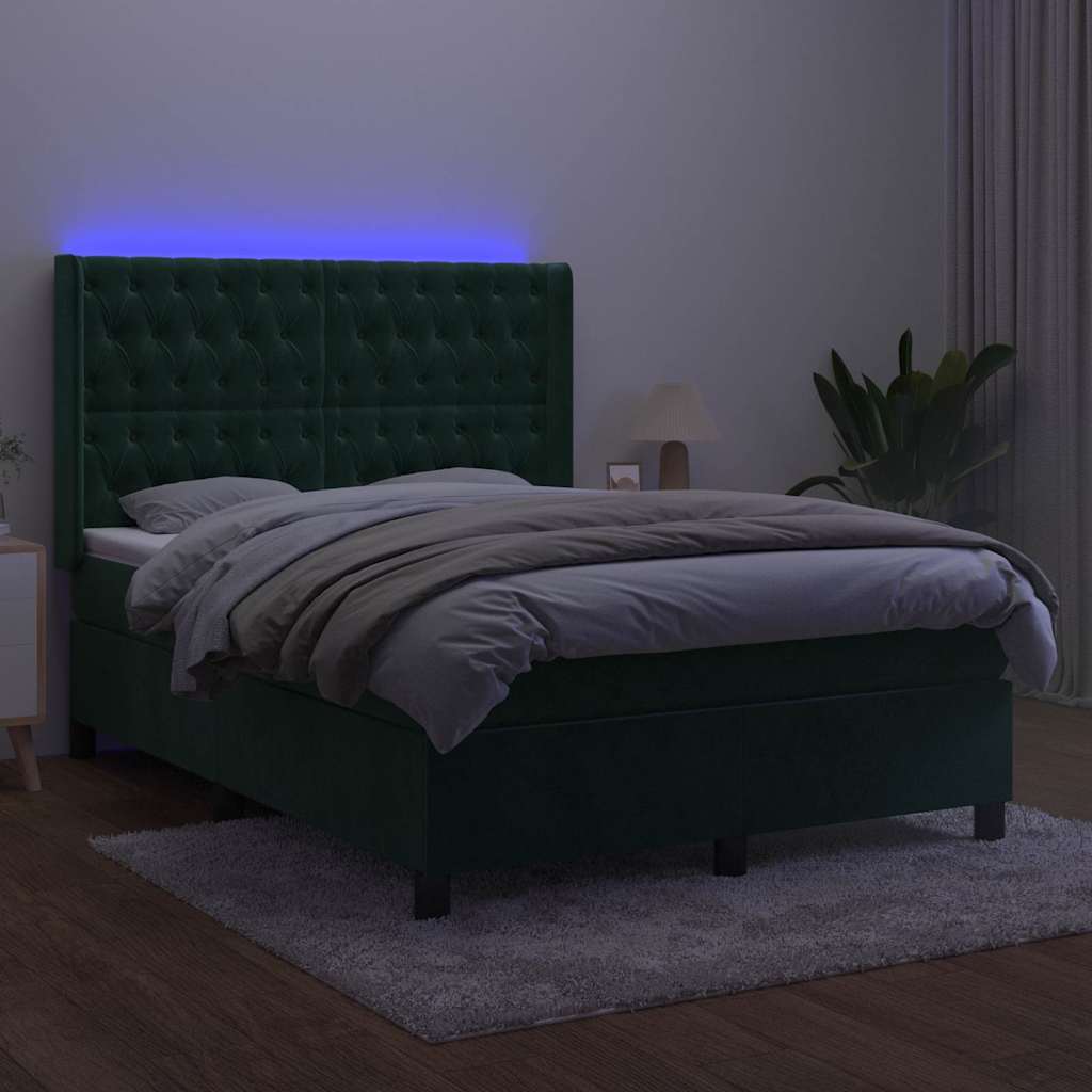 Κρεβάτι Boxspring με Στρώμα & LED Σκ. Πράσινο 140x190εκ Βελούδο - Pakobazaar