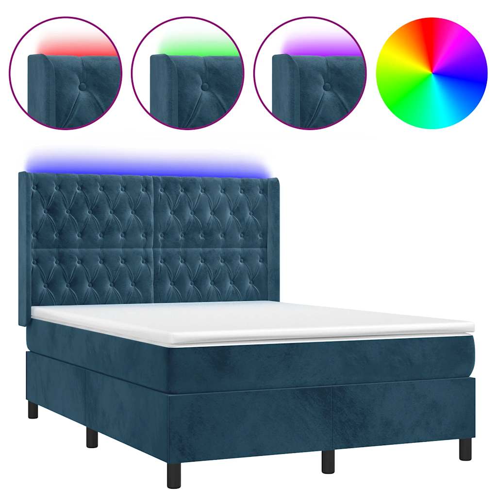 Κρεβάτι Boxspring με Στρώμα & LED Σκ. Μπλε 140x190εκ. Βελούδινο - Pakobazaar