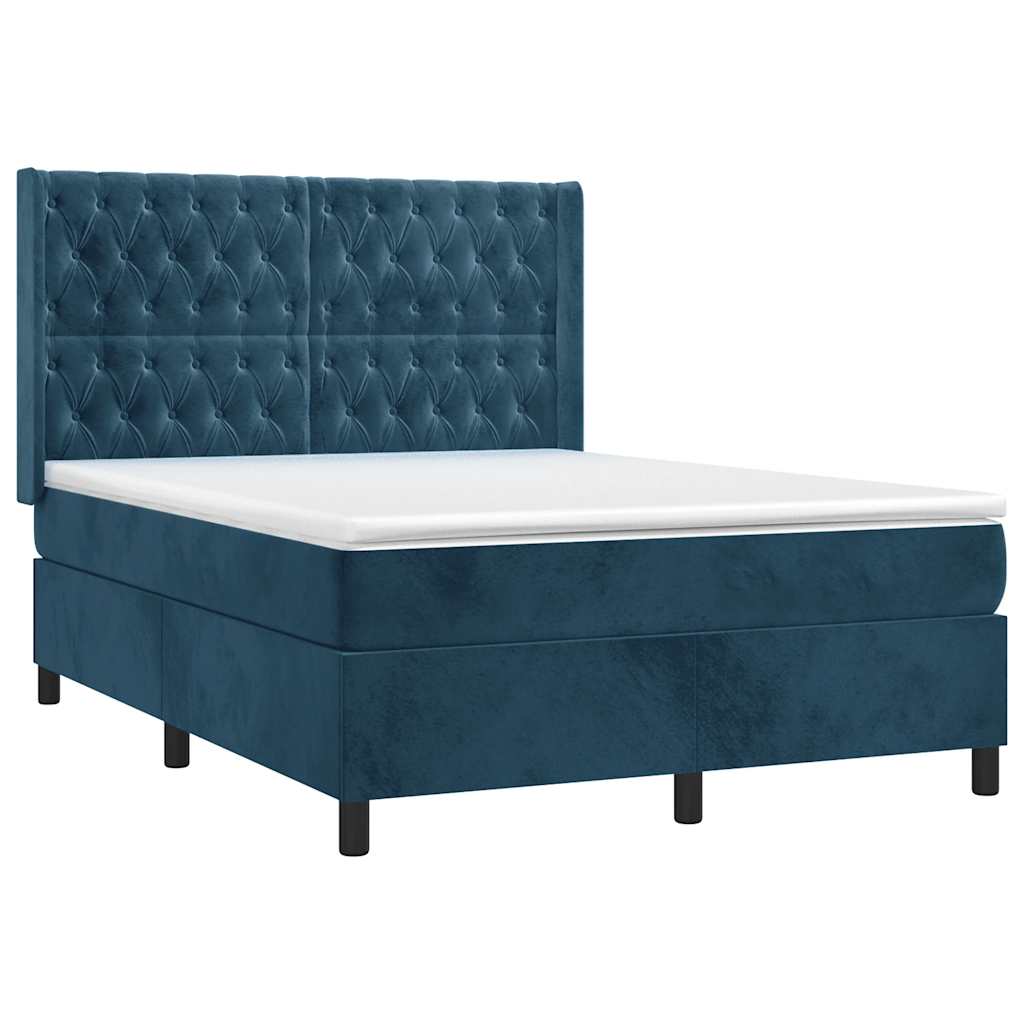 Κρεβάτι Boxspring με Στρώμα & LED Σκ. Μπλε 140x190εκ. Βελούδινο - Pakobazaar