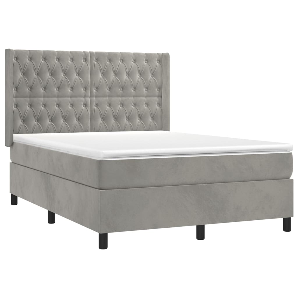 Κρεβάτι Boxspring με Στρώμα & LED Αν.Γκρι 140x200 εκ. Βελούδινο