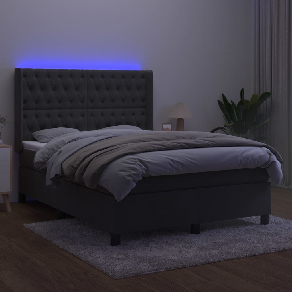 Κρεβάτι Boxspring με Στρώμα & LED Σκ. Γκρι 140x200εκ. Βελούδινο