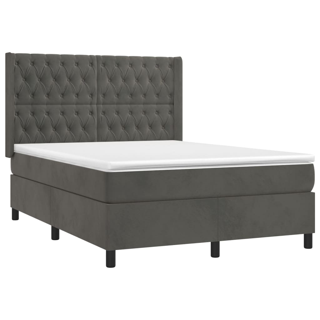 Κρεβάτι Boxspring με Στρώμα & LED Σκ. Γκρι 140x200εκ. Βελούδινο