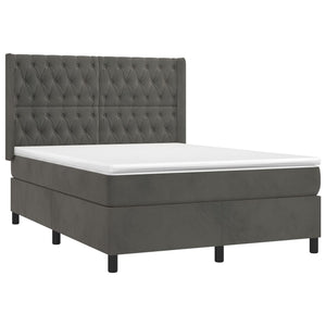 Κρεβάτι Boxspring με Στρώμα & LED Σκ. Γκρι 140x200εκ. Βελούδινο