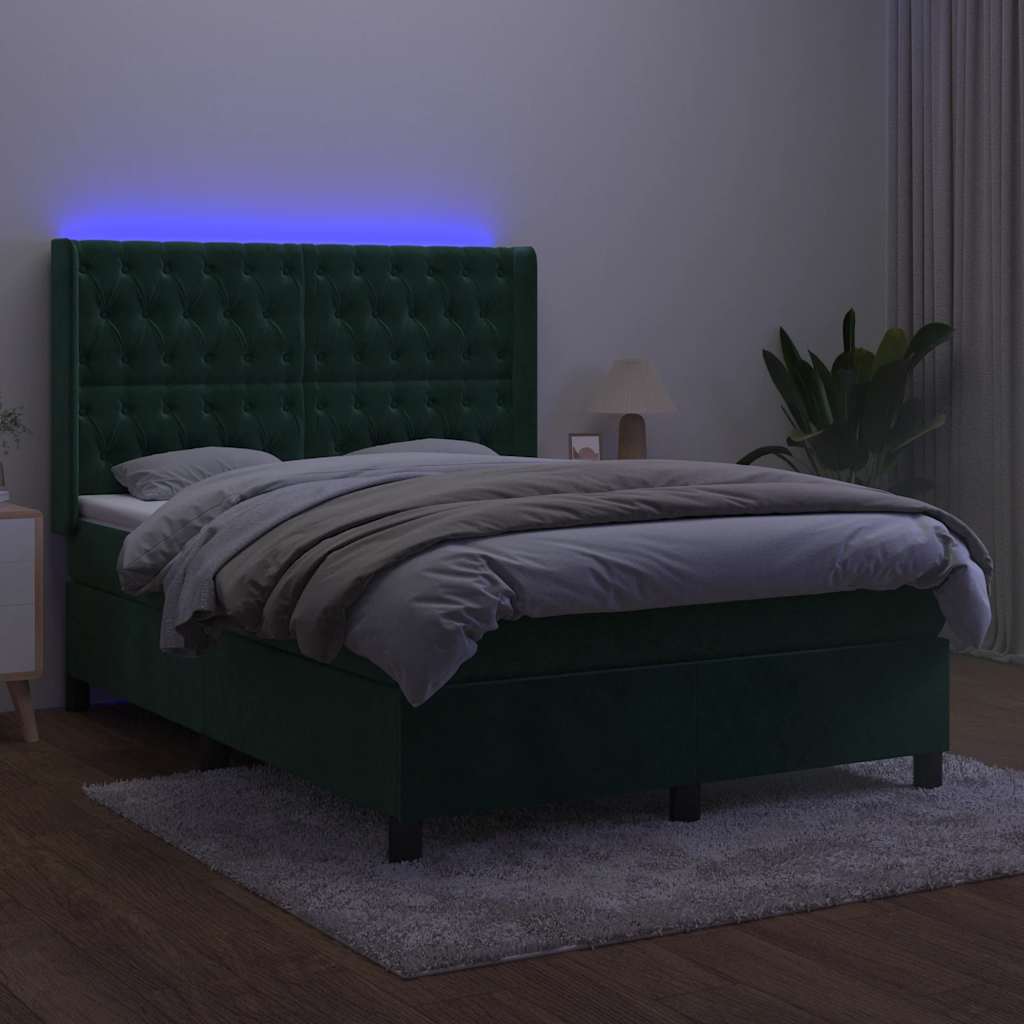 Κρεβάτι Boxspring με Στρώμα & LED Σκ. Πράσινο 140x200εκ Βελούδο - Pakobazaar