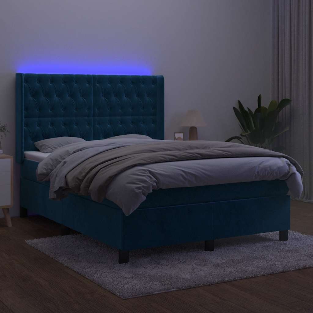 Κρεβάτι Boxspring με Στρώμα & LED Σκ. Μπλε 140x200εκ. Βελούδινο - Pakobazaar