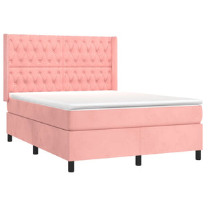 Κρεβάτι Boxspring με Στρώμα & LED Ροζ 140x200 εκ. Βελούδινο - Pakobazaar
