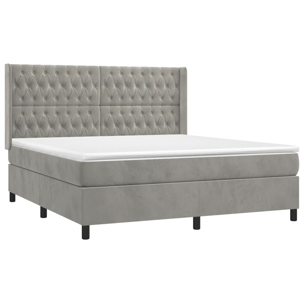 Κρεβάτι Boxspring με Στρώμα & LED Αν.Γκρι 160x200 εκ. Βελούδινο