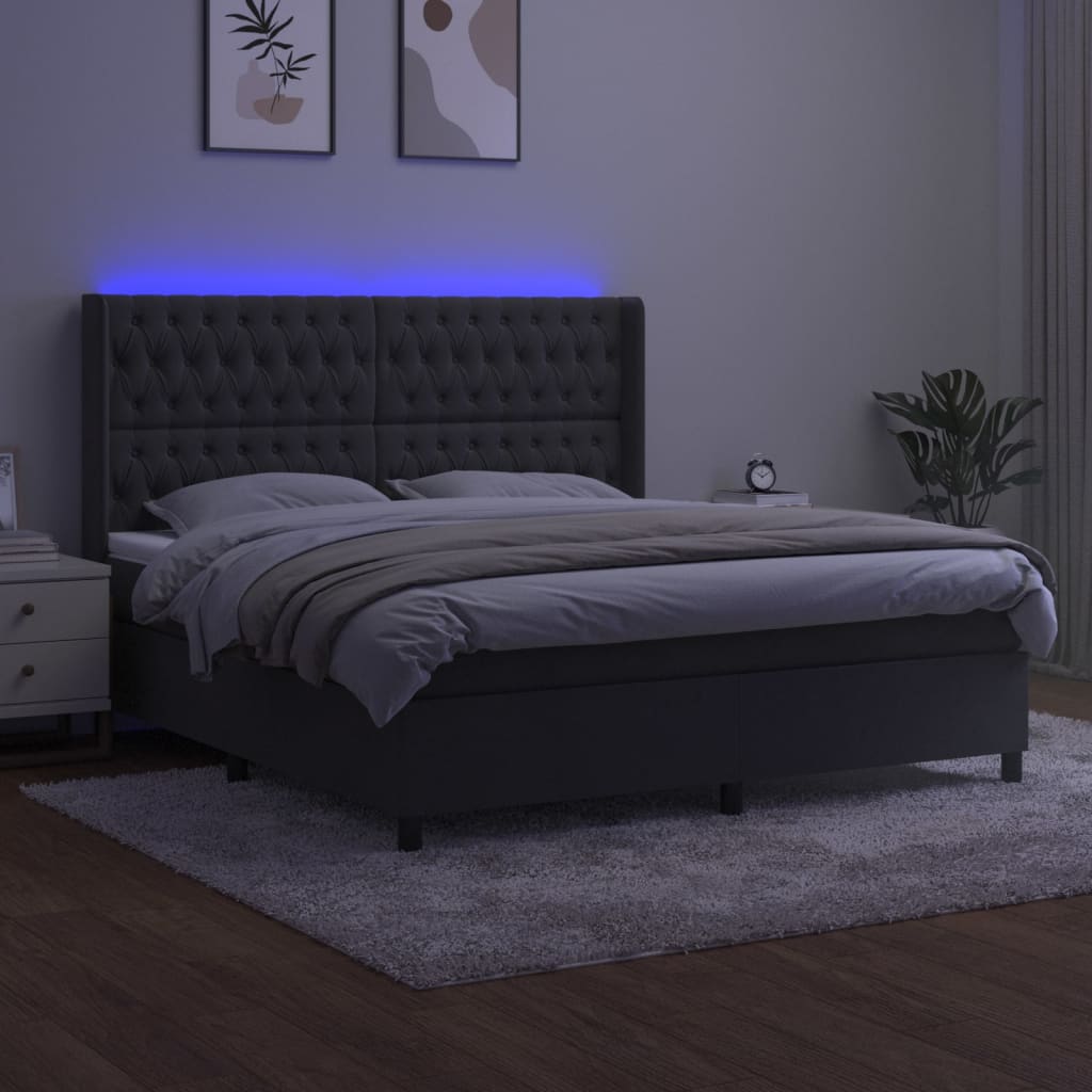 Κρεβάτι Boxspring με Στρώμα & LED Σκ. Γκρι 160x200εκ. Βελούδινο