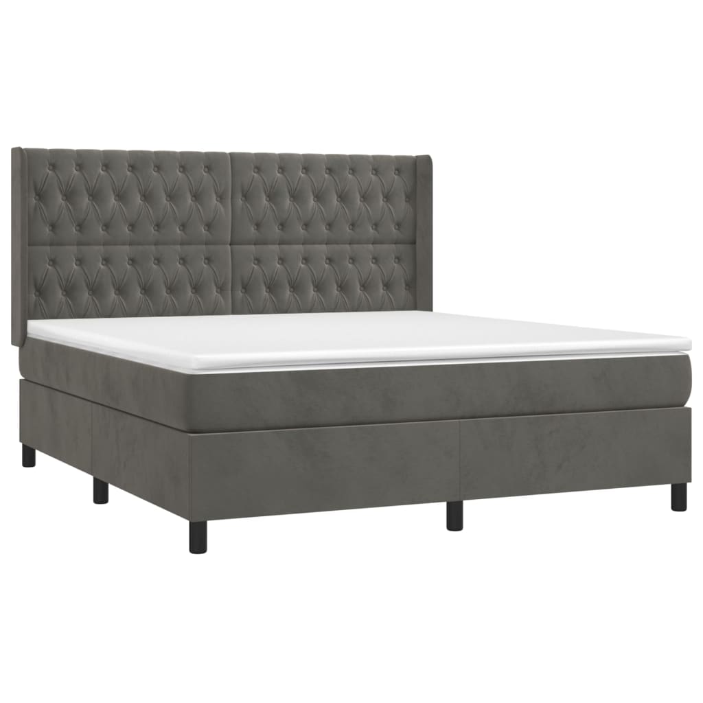 Κρεβάτι Boxspring με Στρώμα & LED Σκ. Γκρι 160x200εκ. Βελούδινο