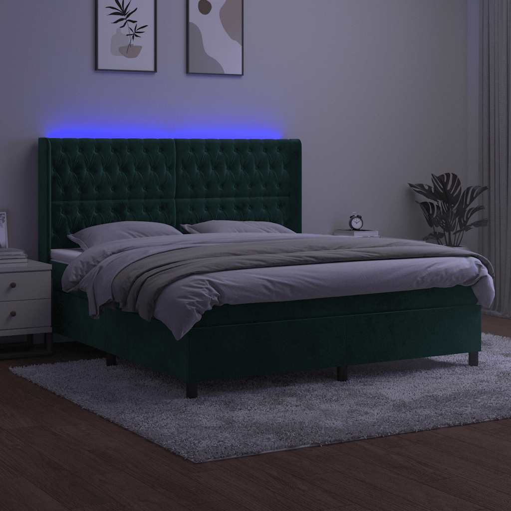 Κρεβάτι Boxspring με Στρώμα & LED Σκ. Πράσινο 160x200εκ Βελούδο - Pakobazaar