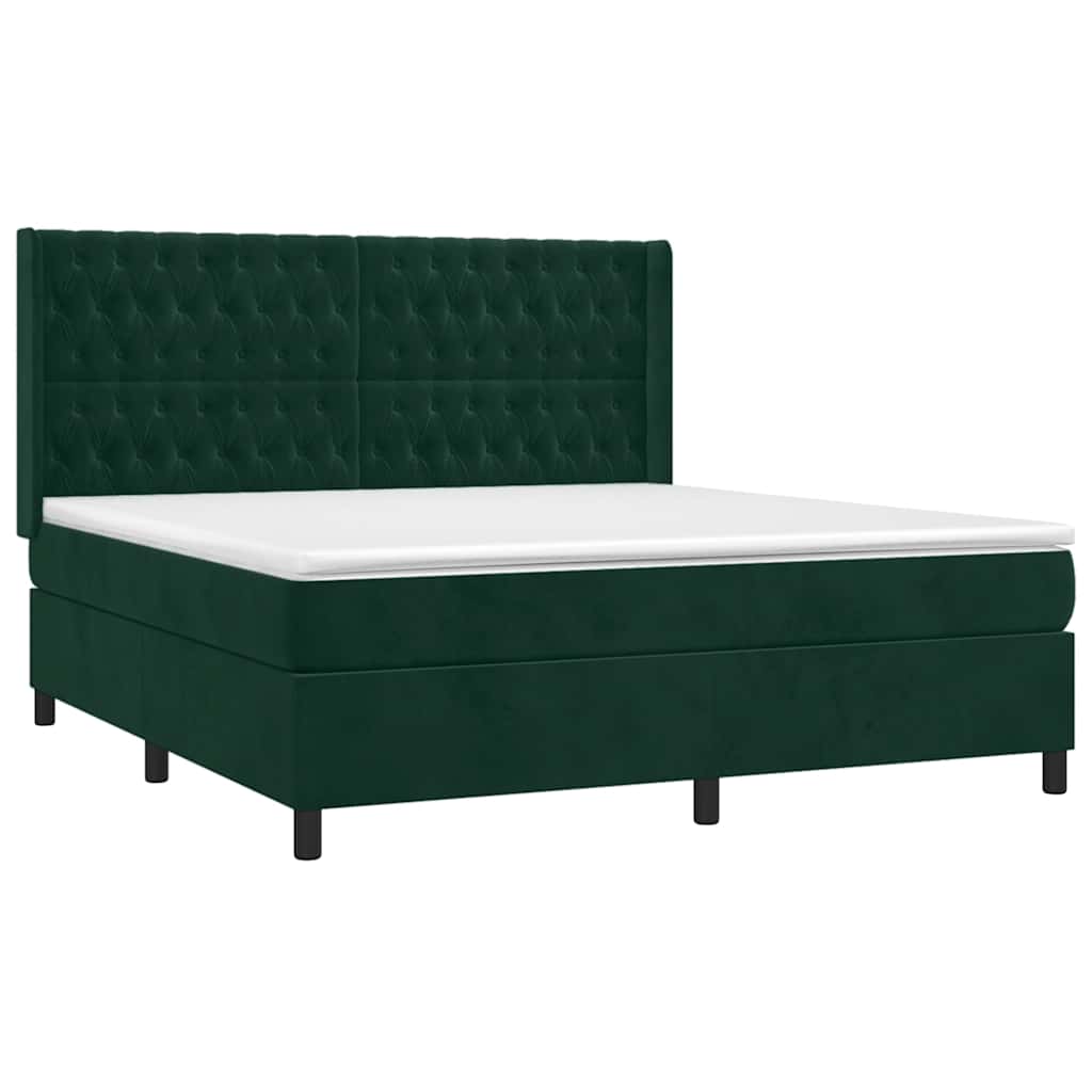 Κρεβάτι Boxspring με Στρώμα & LED Σκ. Πράσινο 160x200εκ Βελούδο - Pakobazaar