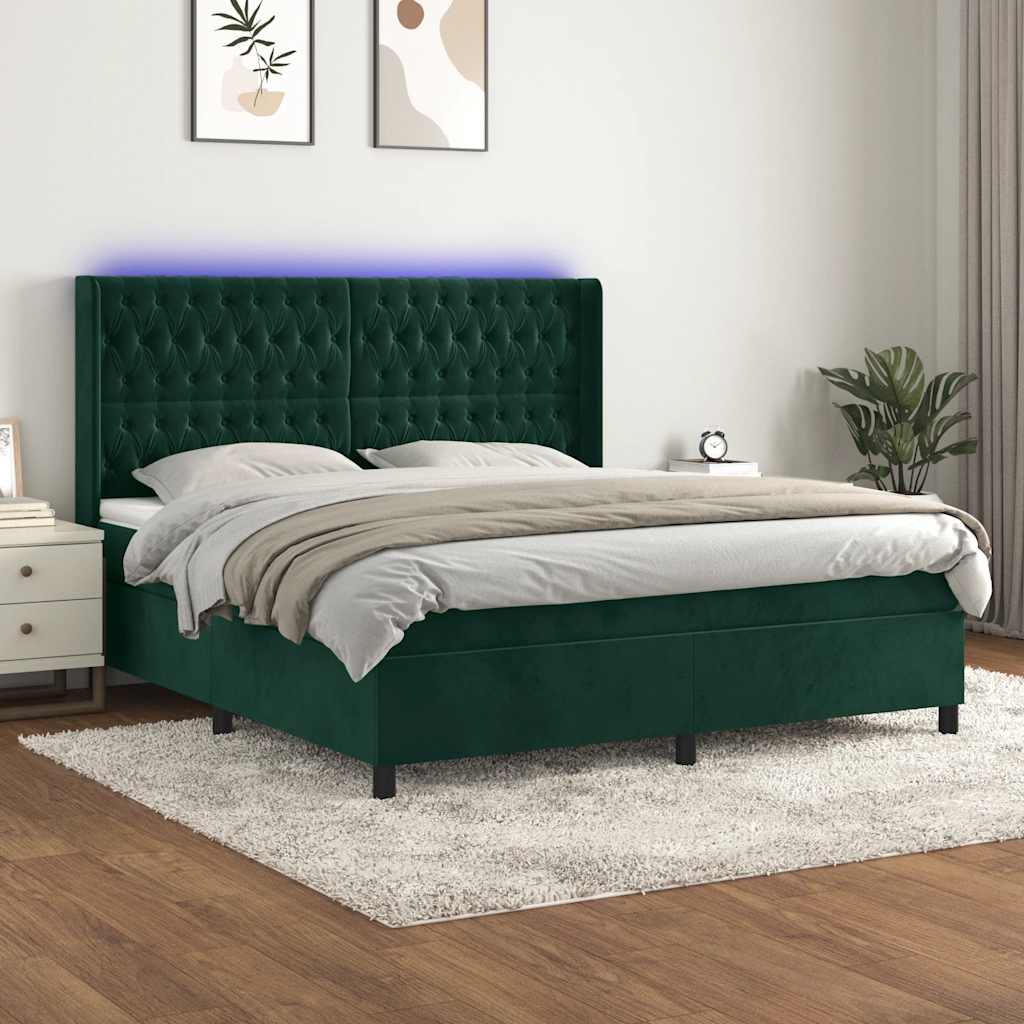 Κρεβάτι Boxspring με Στρώμα & LED Σκ. Πράσινο 160x200εκ Βελούδο - Pakobazaar
