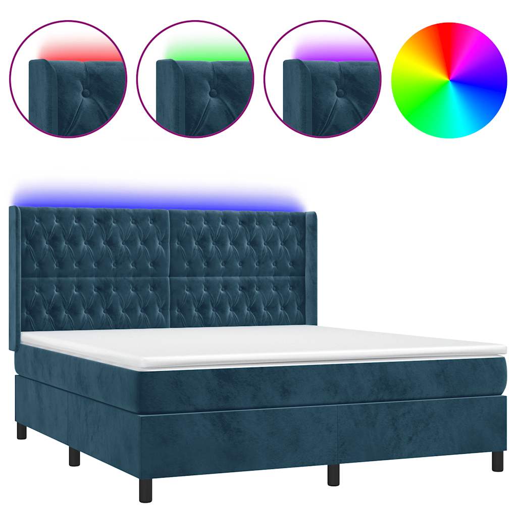 Κρεβάτι Boxspring με Στρώμα & LED Σκ. Μπλε 160x200εκ. Βελούδινο - Pakobazaar