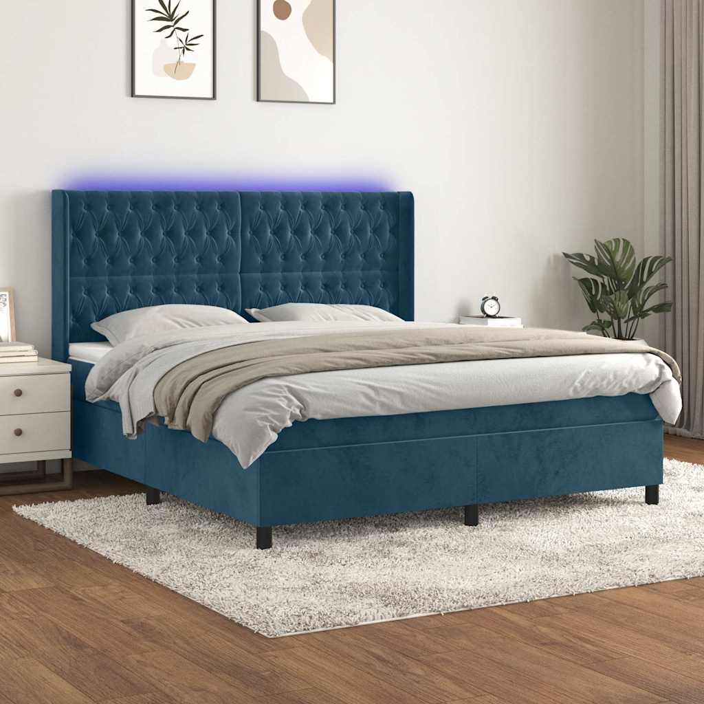 Κρεβάτι Boxspring με Στρώμα & LED Σκ. Μπλε 160x200εκ. Βελούδινο - Pakobazaar