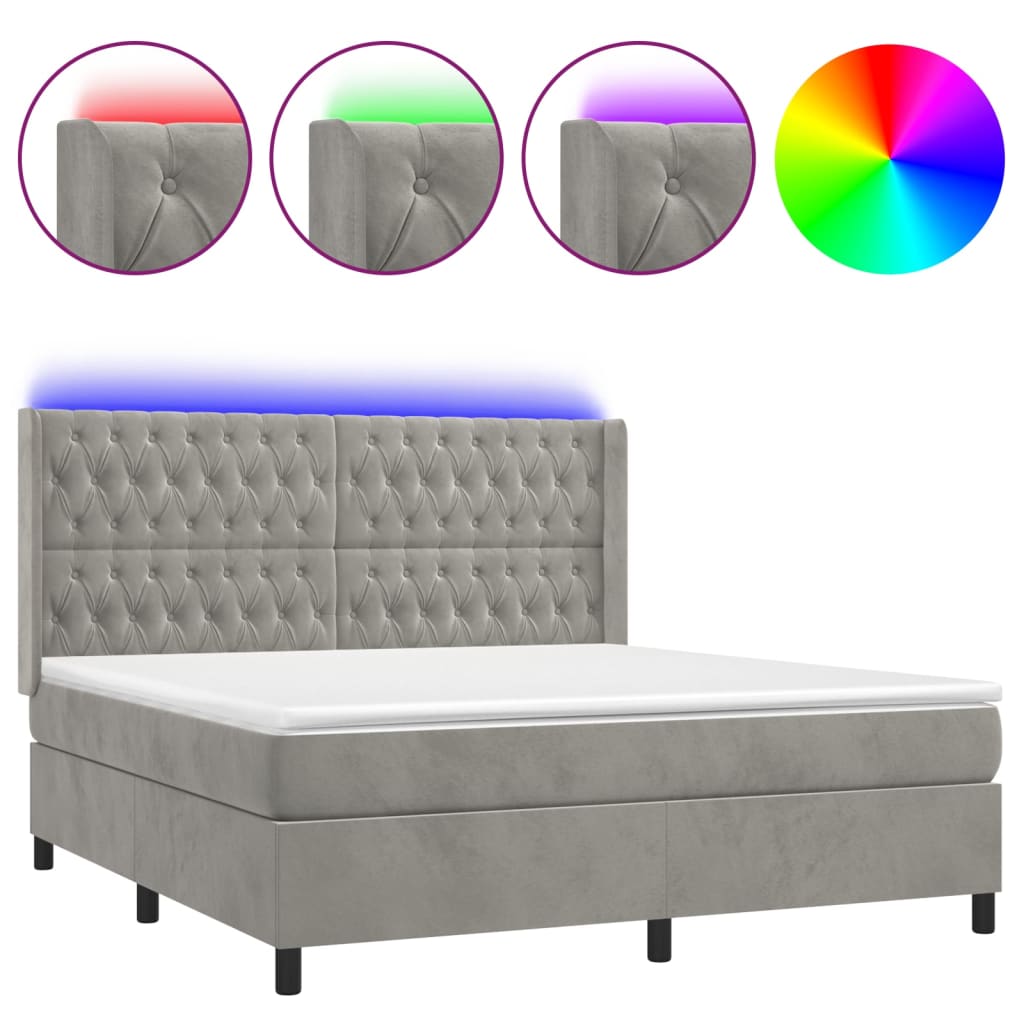Κρεβάτι Boxspring με Στρώμα & LED Αν.Γκρι 180x200 εκ. Βελούδινο