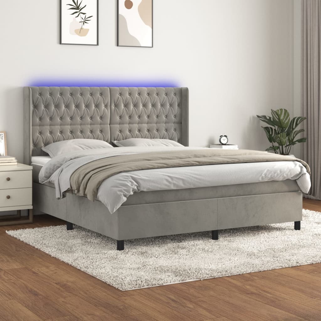 Κρεβάτι Boxspring με Στρώμα & LED Αν.Γκρι 180x200 εκ. Βελούδινο